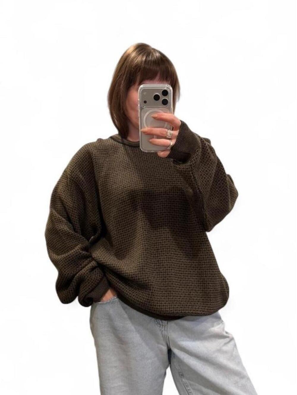 Vintage 90s Brown Micro Knit Oversized Sweater